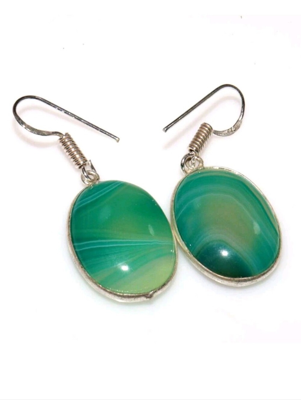 Green Botswana Agate Gemstone 925 Sterling Silver Handmade Drop Dangle Earrings
